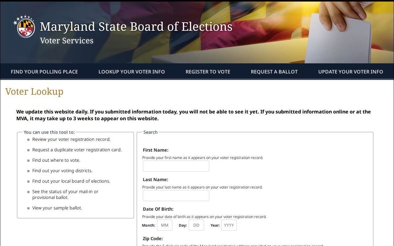 Cockeysville people search using Maryland voter self lookup