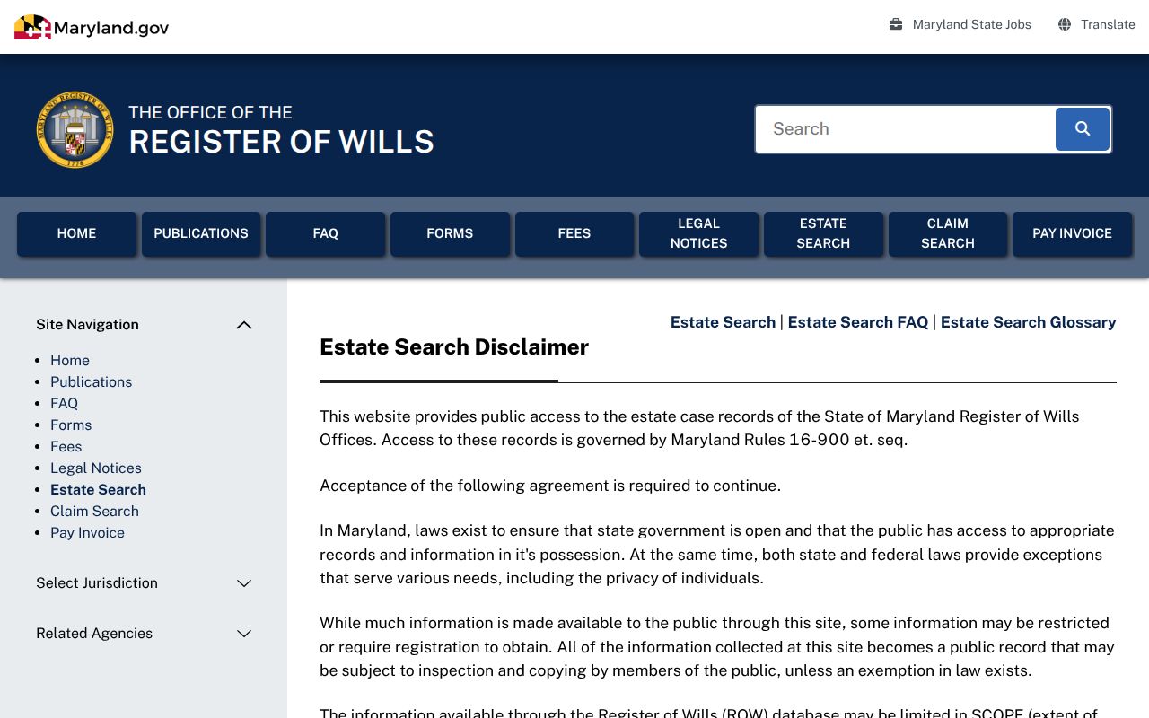 Cockeysville public records access through Maryland Estate Search